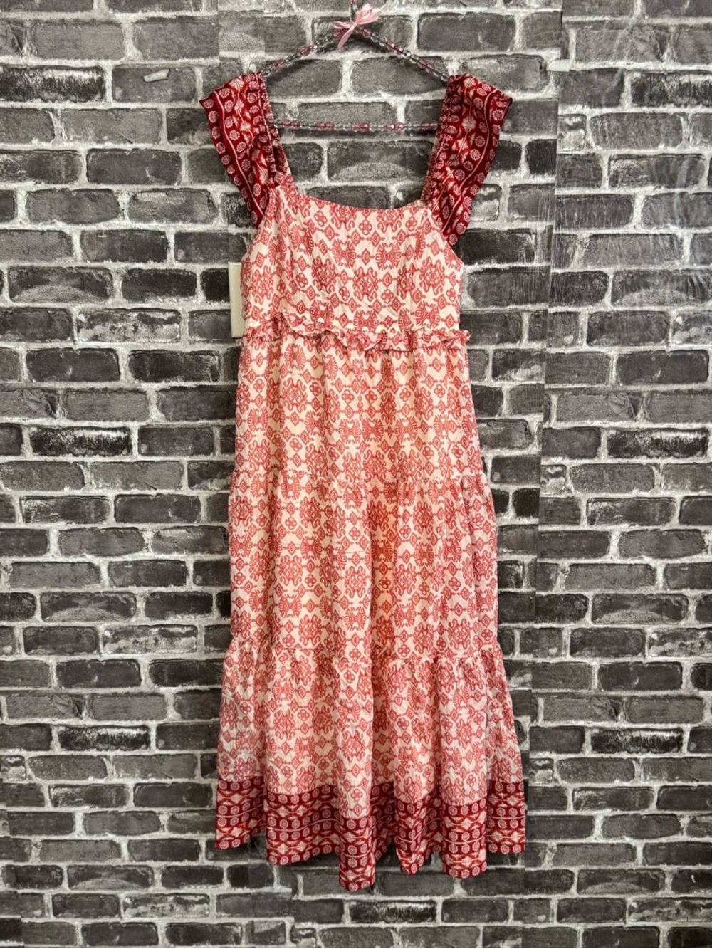 NWT Blu Pepper smocked midi dress white orange floral paisley